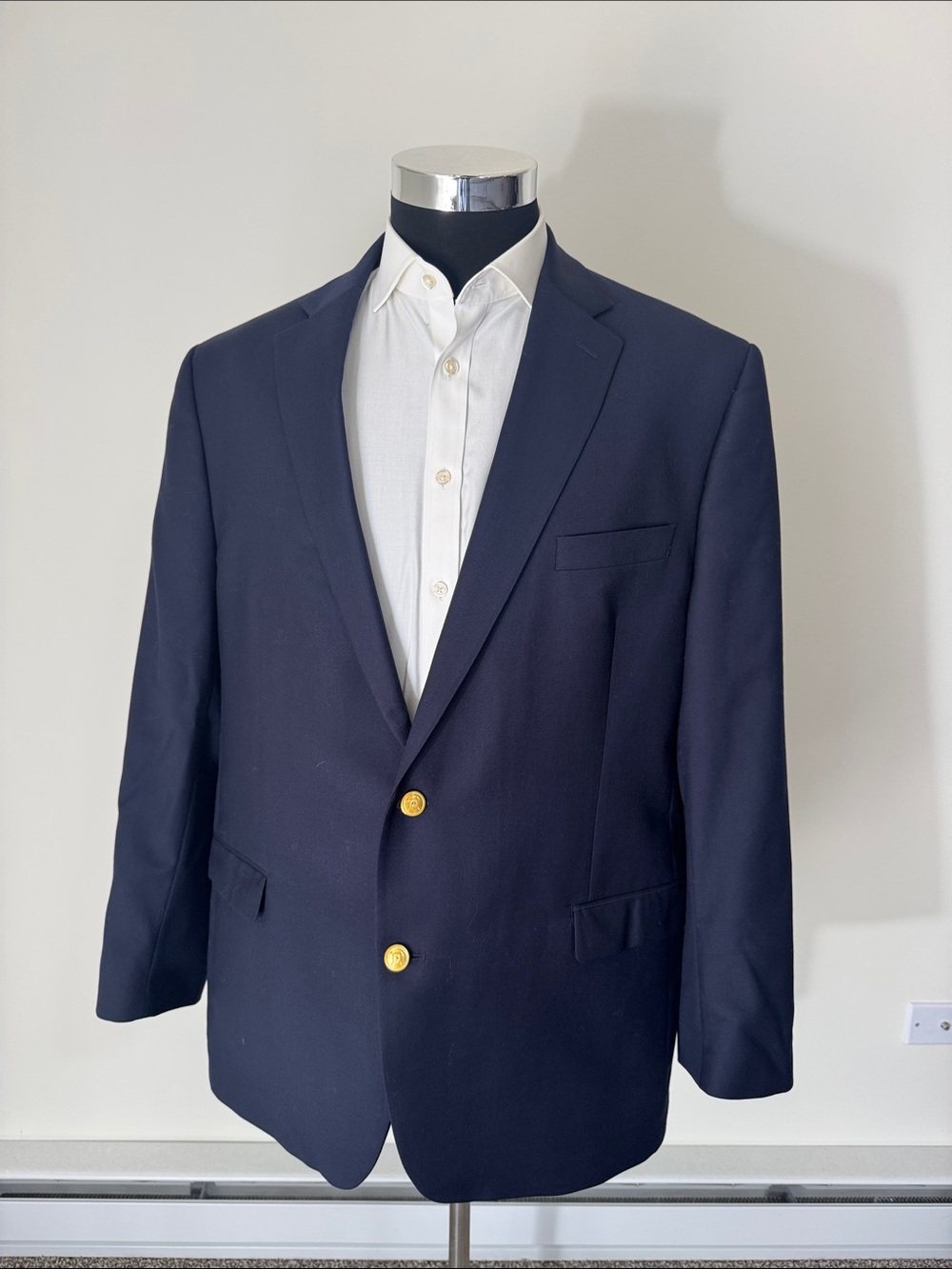 Lauren Ralph Lauren mens 46L navy blue gold button 100% wool sport coat EUC